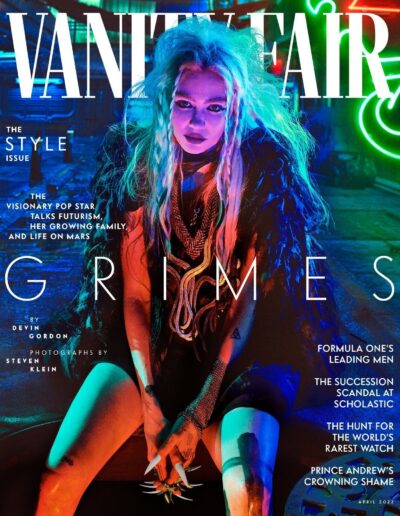Grimes for Vanity Fair Cover Wearing Urstadt Swan Chain Mesh Sleeves designed by Lauren Urstadt