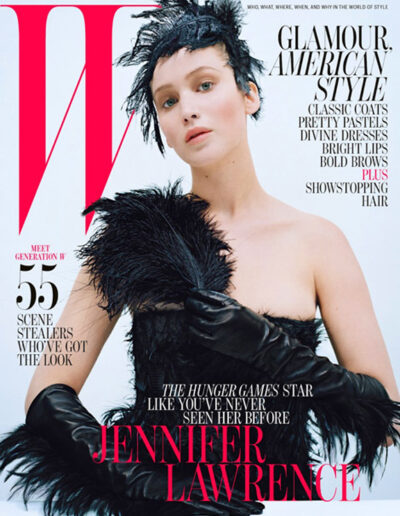 W Magazine Jennifer Lawrence wearing Audry Feather Trim Leather Gloves