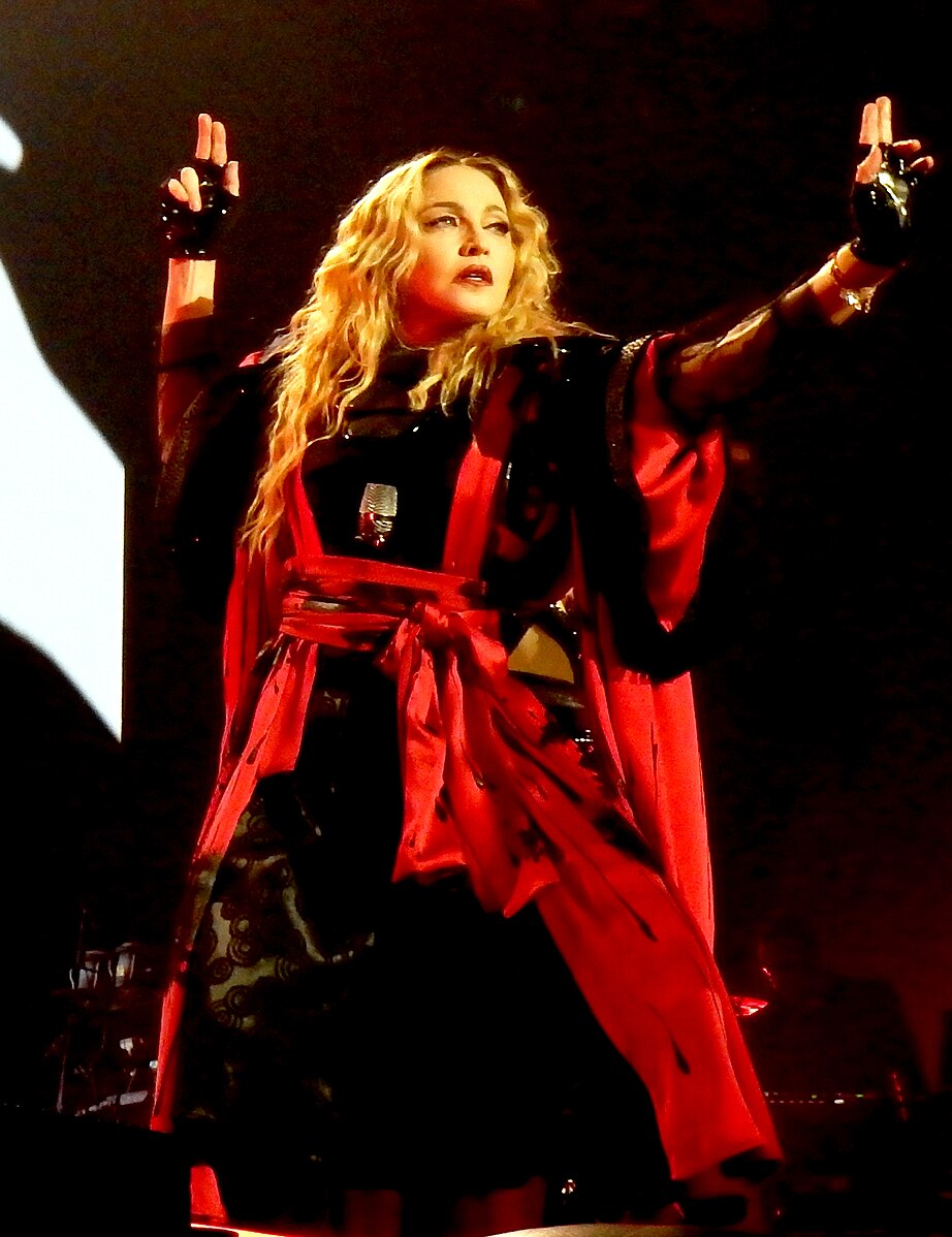 Madonna on tour wearing costume designer Lauren Urstadt accessories on the Rebel Heart Tour